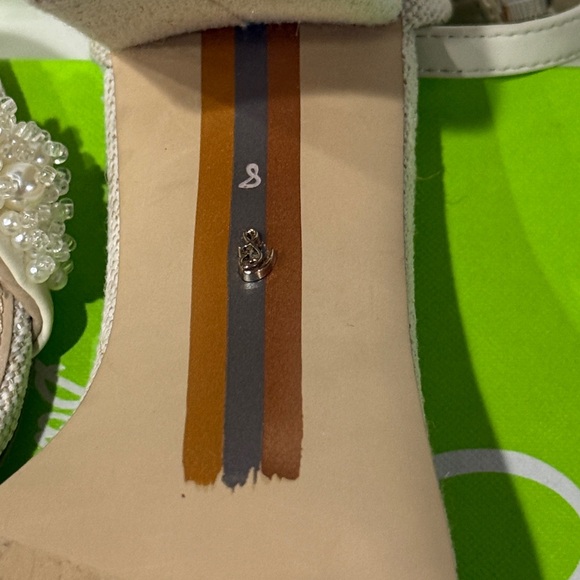 NEW Sam Edelman Sz 8Yaro Perla Open Toe Silk Tweed 4” Dazzling Heels Tan - Picture 13 of 13